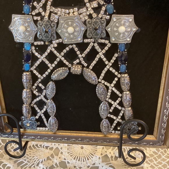 Handcrafted vintage jewelry wall art picture Eiffel Tower framed blue silver - Picture 3 of 11